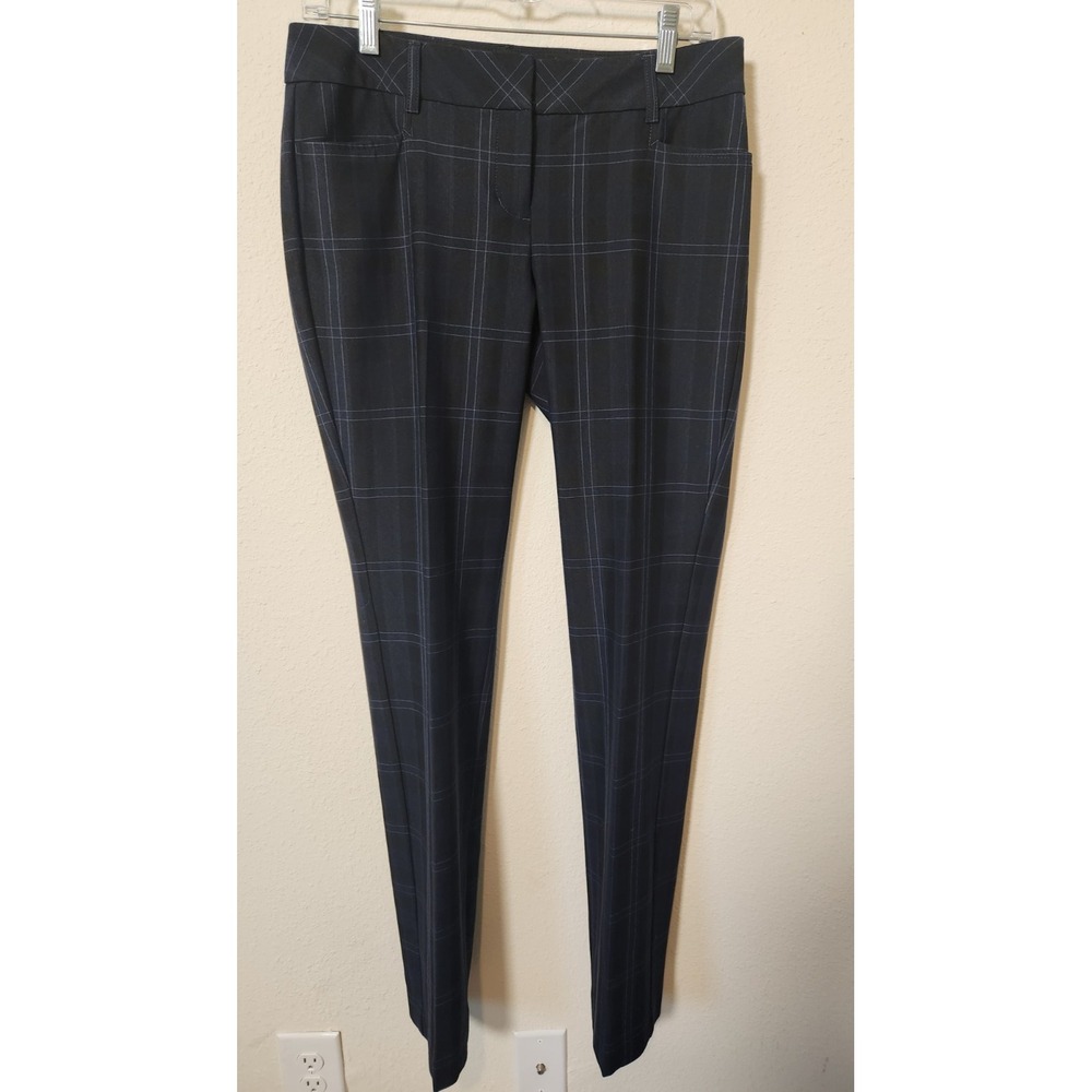 Express Columnist Navy‎ Blue Window Pane Trouser Mid-Rise Skinny Pants 4L Office